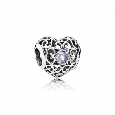Pandora March Signature Heart, Aqua Blue Crystal