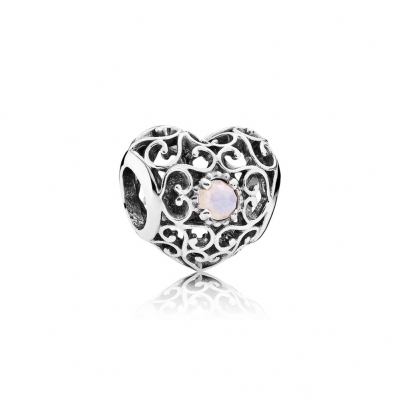 Pandora October Signature Heart, Opalescent Pink Crystal