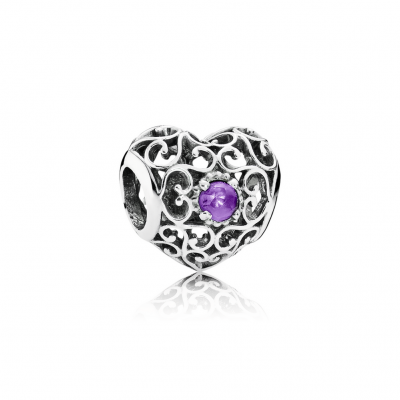 Pandora February Signature Heart, Synthetic Amethyst