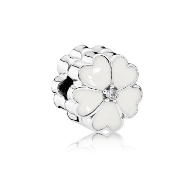 Pandora White Primrose, White Enamel & Clear CZ