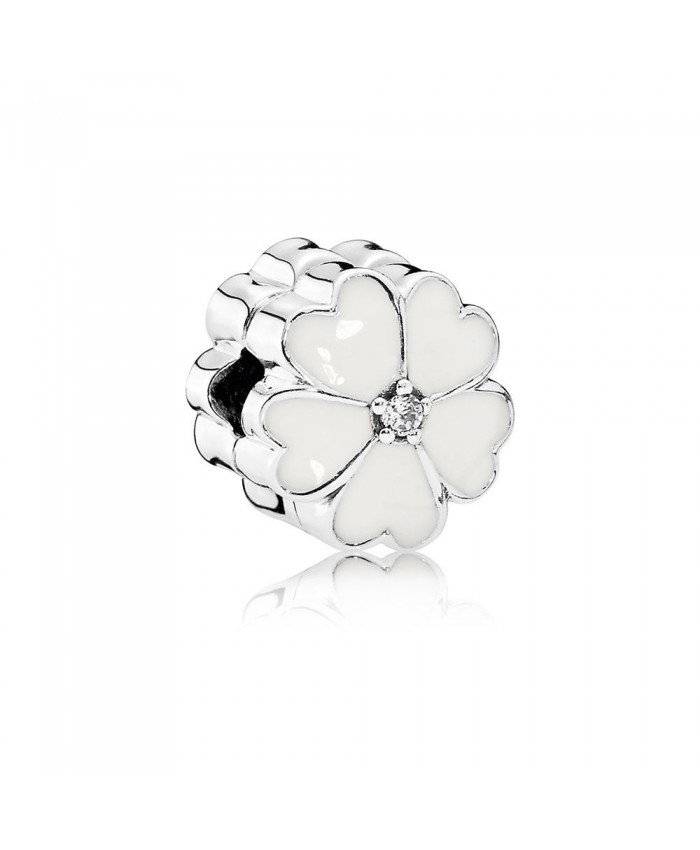 Pandora White Primrose, White Enamel & Clear CZ