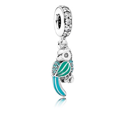 Pandora Tropical Parrot, Mixed Enamels, Teal & Clear CZ