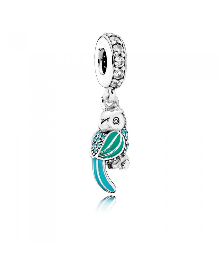 Pandora Tropical Parrot, Mixed Enamels, Teal & Clear CZ