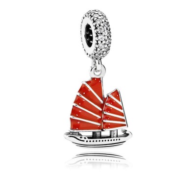 Pandora Chinese Junk Ship, Red Enamel & Clear CZ