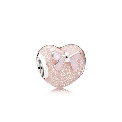 Pandora Pink Bow & Lace Heart, Transparent Misty Rose & Soft Pink Enamel