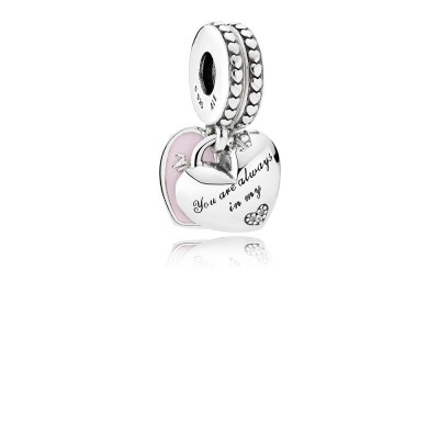 Pandora Mother & Daughter Hearts Dangle Charm, Soft Pink Enamel & Clear CZ