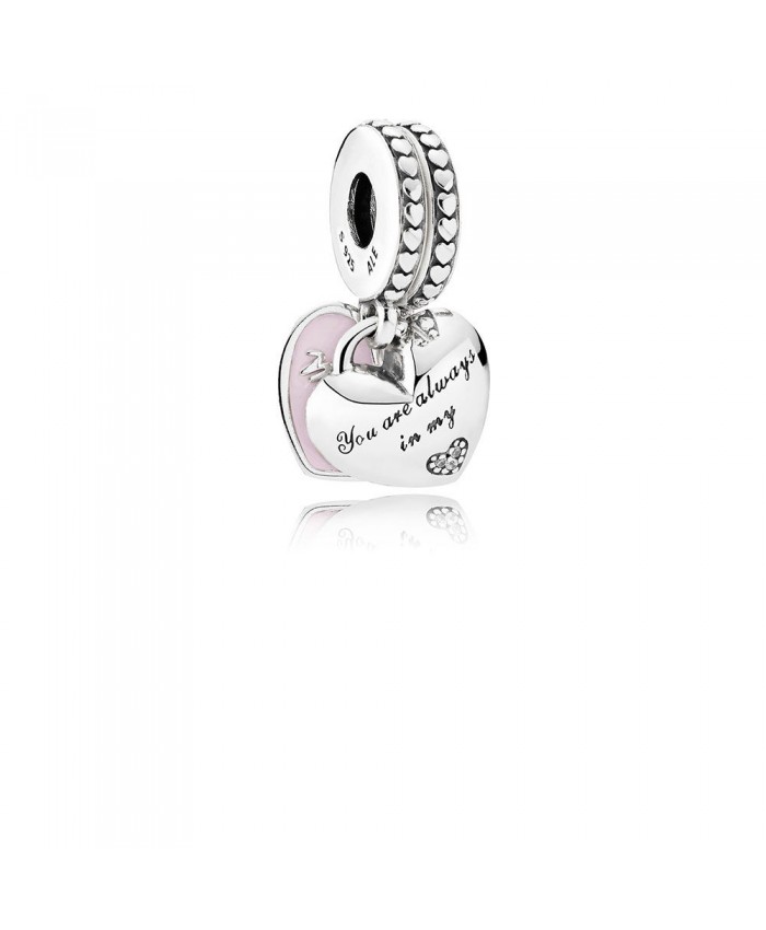 Pandora Mother & Daughter Hearts Dangle Charm, Soft Pink Enamel & Clear CZ