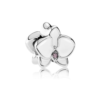 Pandora Orchid, White Enamel & Orchid CZ