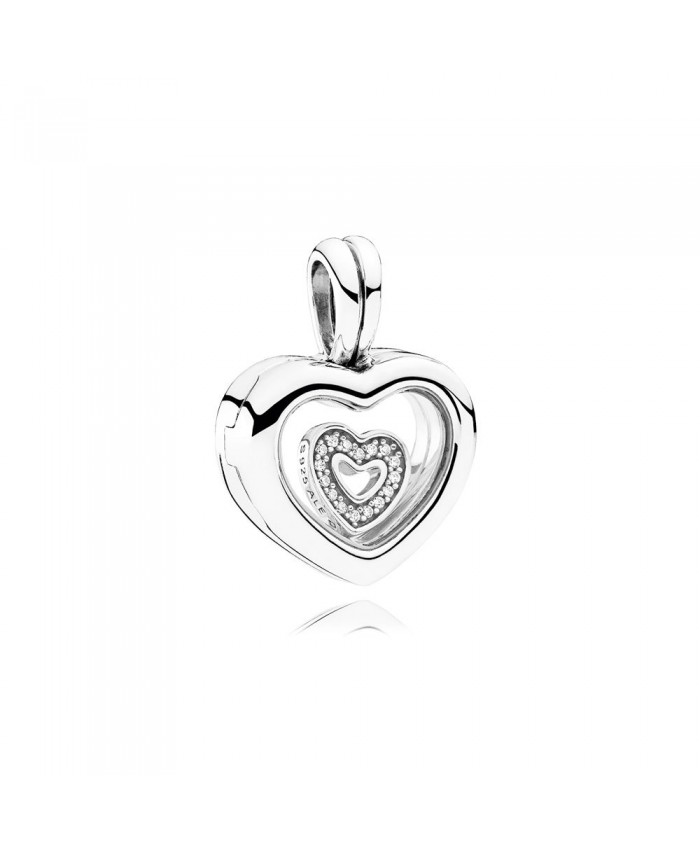 PANDORA Floating Heart Locket, Sapphire Crystal Glass & Clear CZ