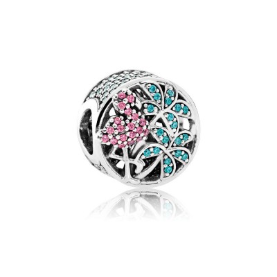 Pandora Tropical Flamingo, Light Green Crystals & Multi-Colored CZ