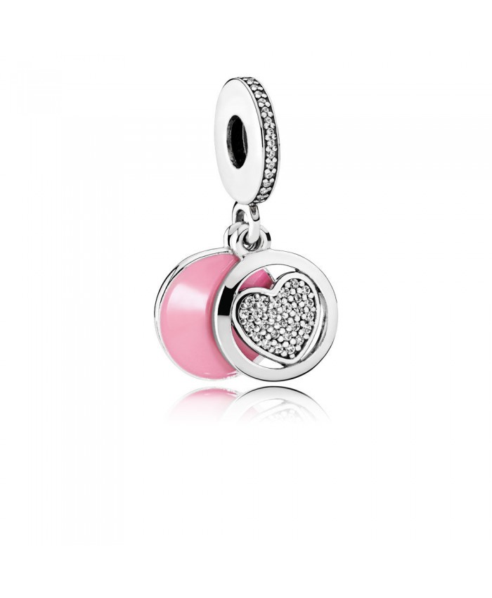 Pandora Devoted Heart Dangle Charm, Pink Enamel & Clear CZ