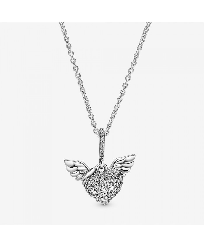 Pandora Pave Heart and Angel Wings Necklace