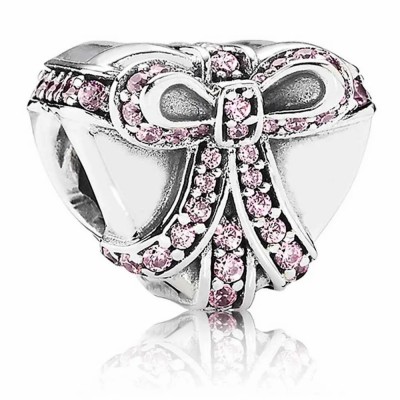 Pandora Pink Bow Present Heart Charm