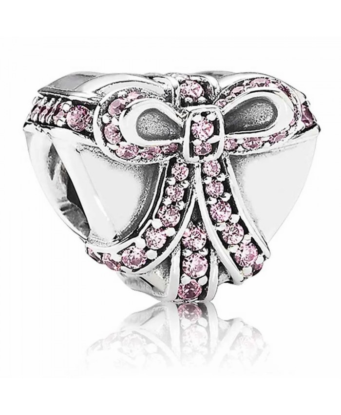 Pandora Pink Bow Present Heart Charm